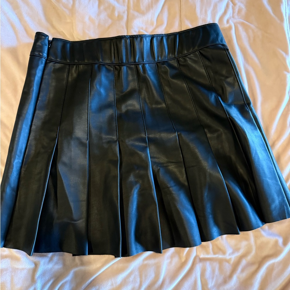 Black Pleated vegan  Leather Skirt